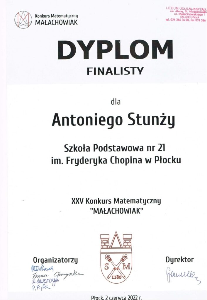 dyplom Antoni Stunża